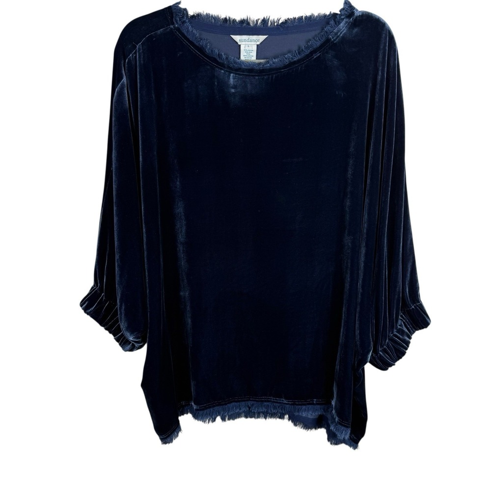 Soft Surroundings Crushed Blue Velvet Raw Hem Top Size Large